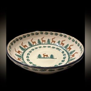 NEW Nicholas Mosse Handmade Pottery Holiday Large Bowl Reindeer Retired RARE